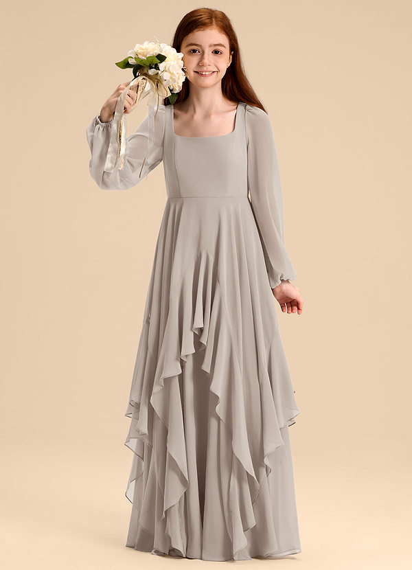 Azazie Clara Junior Abito A-Line in Chiffon Blusa Gelo image1