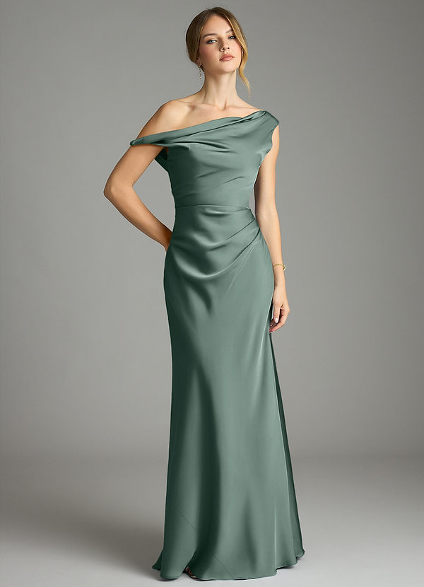 Emerson Bridesmaid Dresses Sea Moss Mermaid Off the Shoulder Stretch Satin Dress image1
