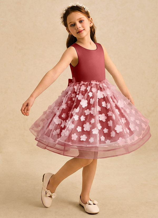 Azazie Billie Flower Girl Dresses Rust Ball-Gown Pleated Matte Satin Dress image1