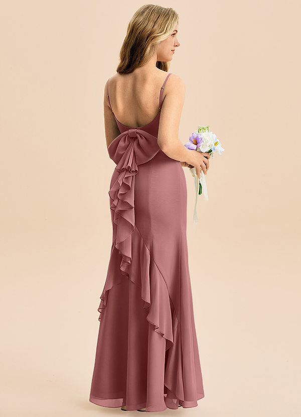 Azazie Lioren Junior Syrena Ukłon Szyfon Długość podłogi Młodsza druhna Sukienka image1