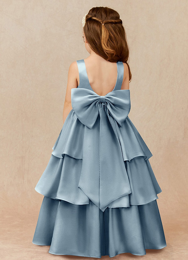 Azazie Margie Flower Girl Dresses Dusty Blue A-Line Bow Stretch Satin Dress image1