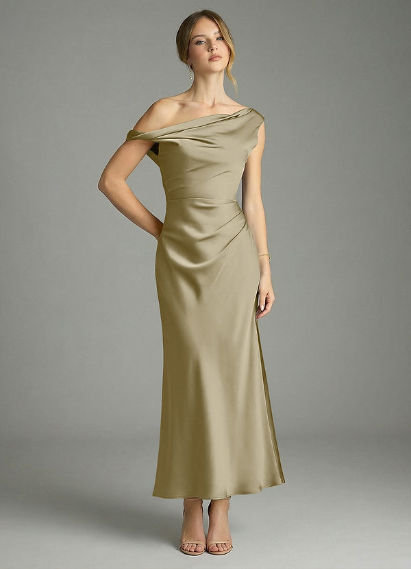 Azazie Emerson Morsiusneitojen mekot Mrenneito Olkapään ulkopuolella Joustava satiini Nilkan pituus Pukeutua image1