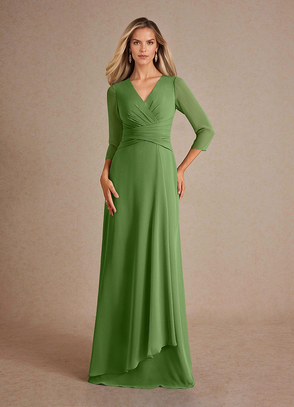 Azazie Mayfield Robe Mère de la Mariée & du Marié Robe Trapèze en Mousseline de soie Plissée Basilic image1