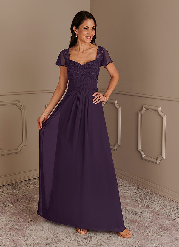 Azazie Gwenyth Mother of the Brides Dresses Plum A-Line Lace Chiffon Dress image1
