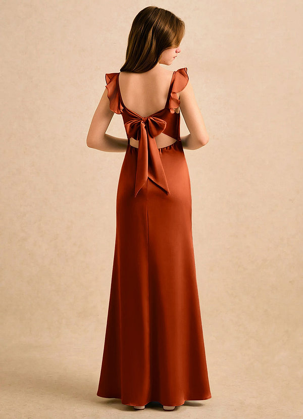 Azazie Novalie Girls Formal Flower Girl Dresses Paprika Mermaid Bow Stretch Satin Dress image1