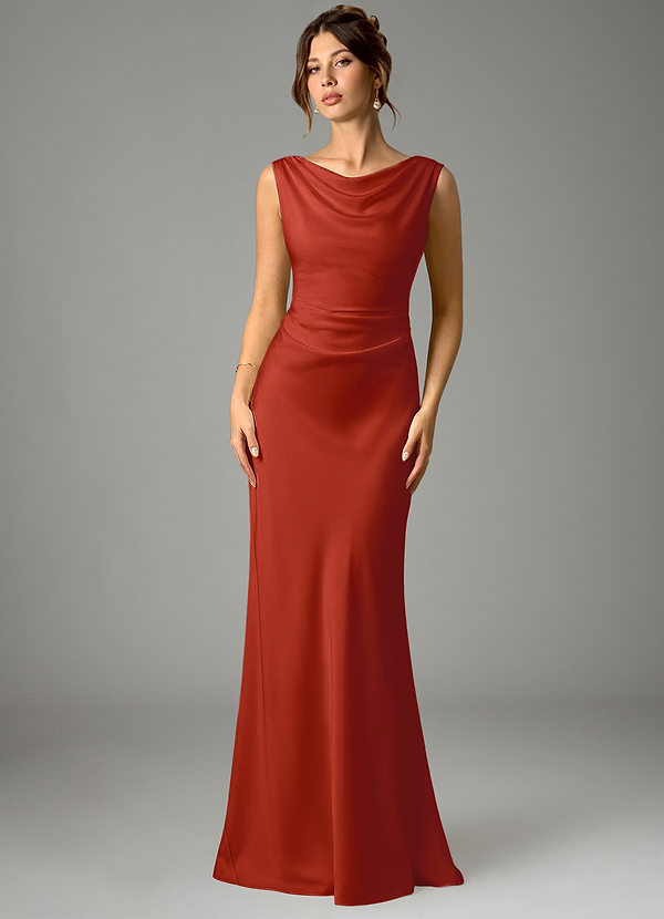 Azazie Kieryn Bridesmaid Dresses Rust Mermaid Pleated Stretch Satin Dress image1