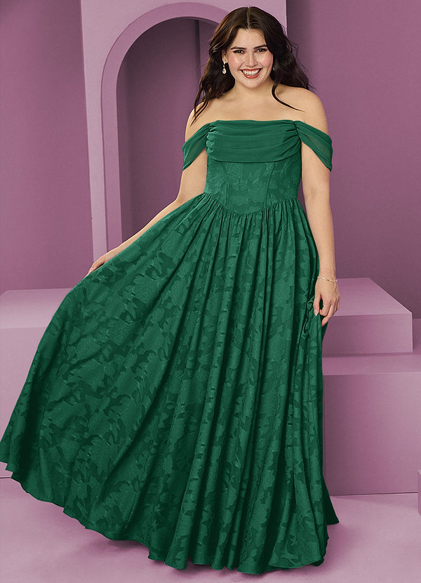 Barbie ♥ Azazie Bridesmaid Dresses Emerald A-Line Off the Shoulder Floral Burnout Convertible Dress image1