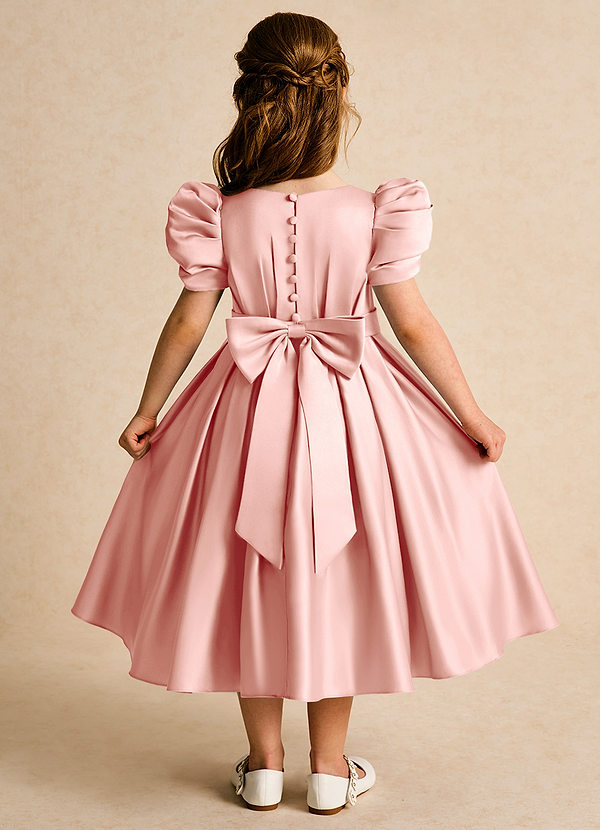 Azazie Miriam Flower Girl Dresses Rosette Ball-Gown Pleated Matte Satin Dress image1