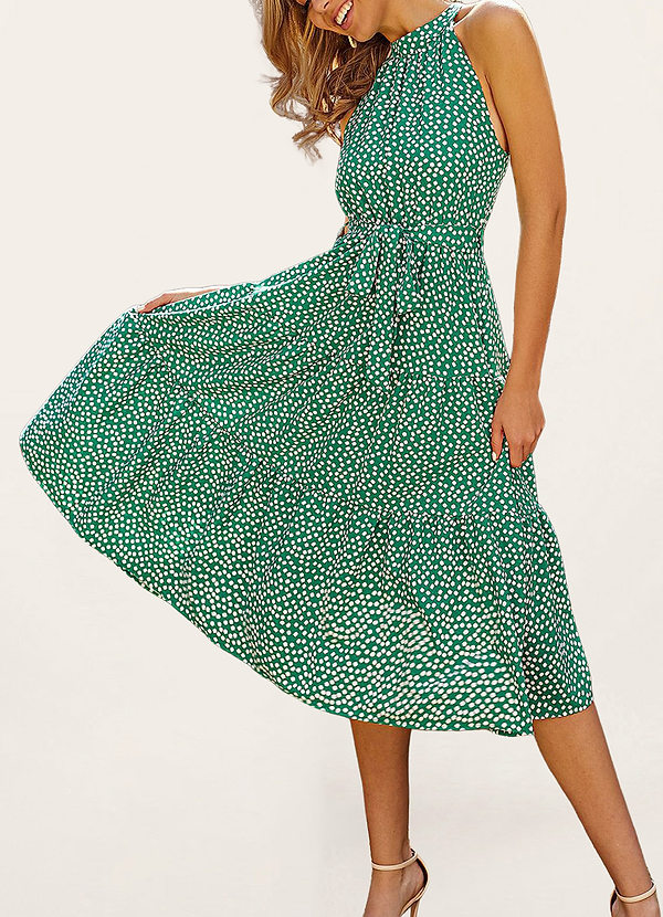 front Brewton Green Floral Print Halter-Neck Midi Dress