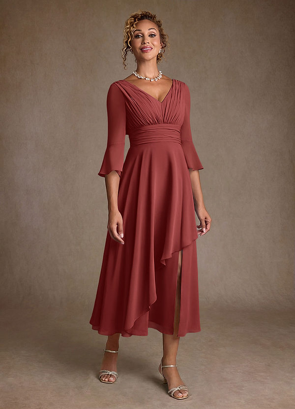 Azazie Aerynne Robes de mère de la mariée Robe Trapèze en Mousseline de soie Plissé Terracotta image1