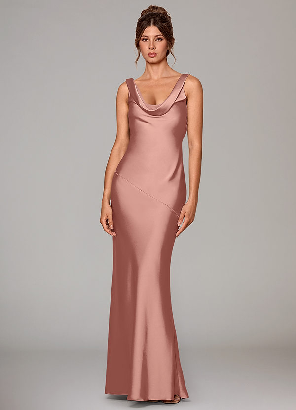 Azazie Rylina Bridesmaid Dresses Rosette Mermaid Stretch Satin Dress image1