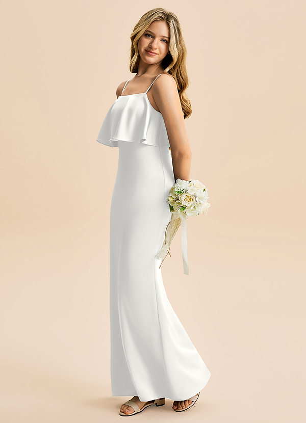Azazie Galene Junior White Mermaid Stretch Satin Dress image1