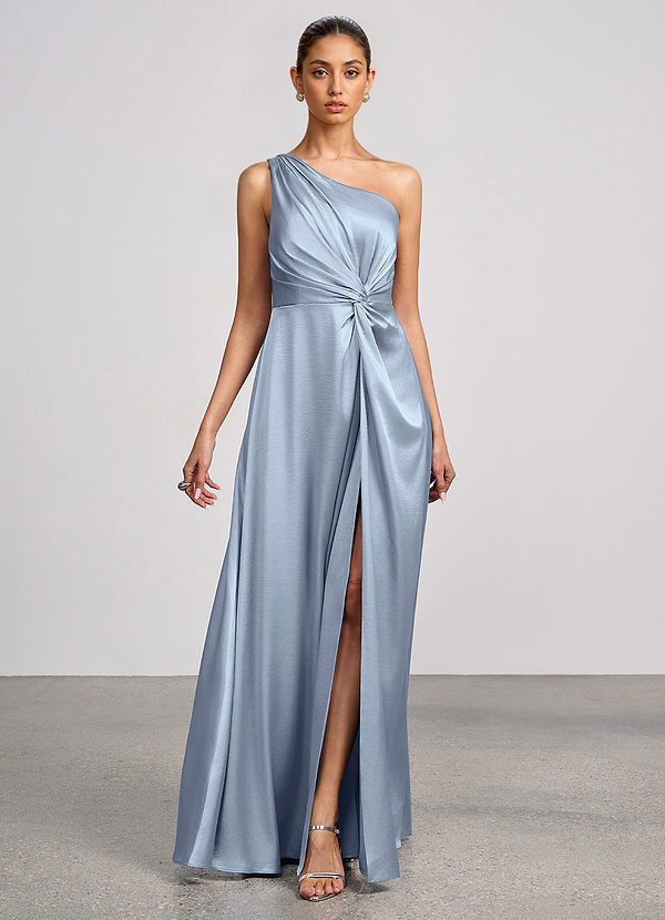 Eulalie Dusty Blue Luminous Satin Maxi Dress image1