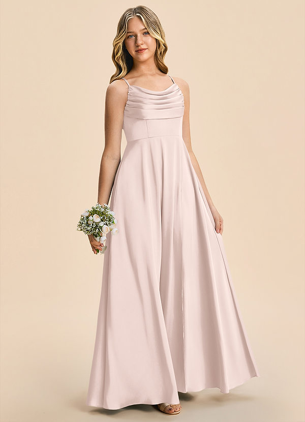 Azazie Marney Junior Vestido Rosa Rubor de Satén Elástico de Corte en A con Plisado image1