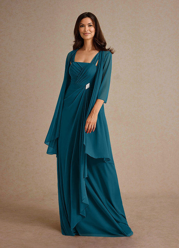 Azazie Clinton Mother of the Brides Dresses Ink Blue A-Line Pleated Mesh Dress image1