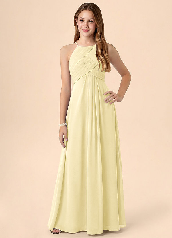 Azazie Ginny Junior Lemon Sorbet A-Line Pleated Chiffon Dress image1