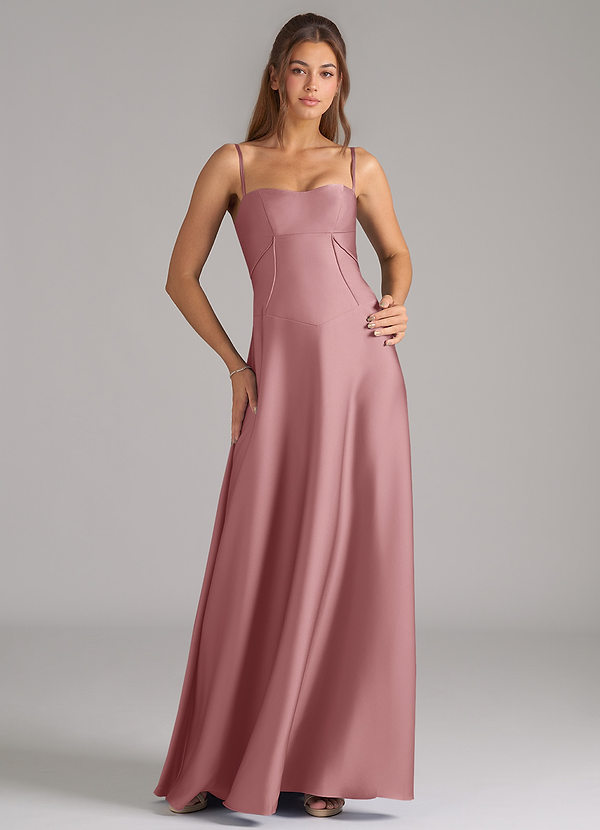 Azazie Valentine Suknie dla druhen Linia A Gorset Satyna elastyczna Do ziemi Sukienka image1