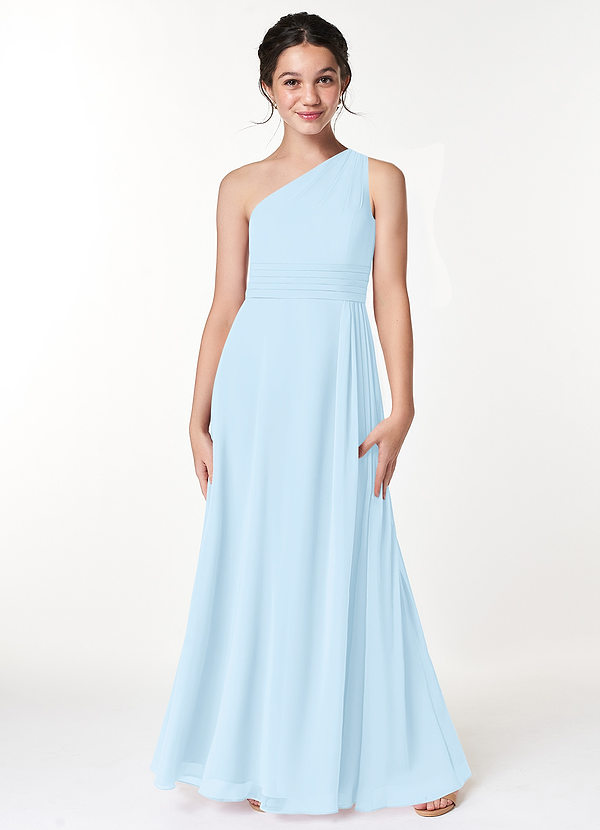 Azazie Cleo Junior Sky Blue A-Line Pleated Chiffon Dress image1