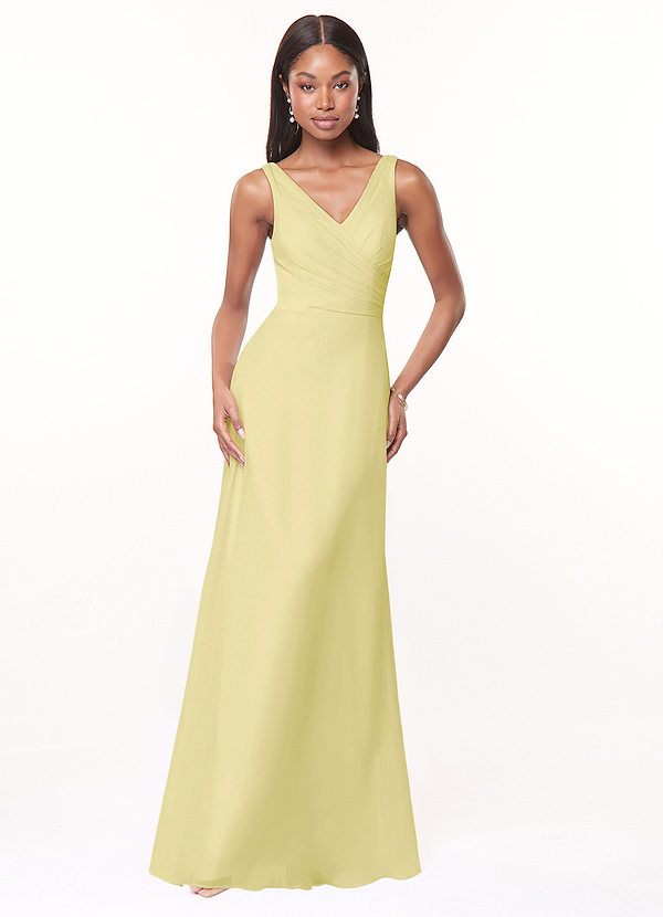 Azazie Nala Bridesmaid Dresses Lemon Sorbet A-Line Pleated Chiffon Dress image1