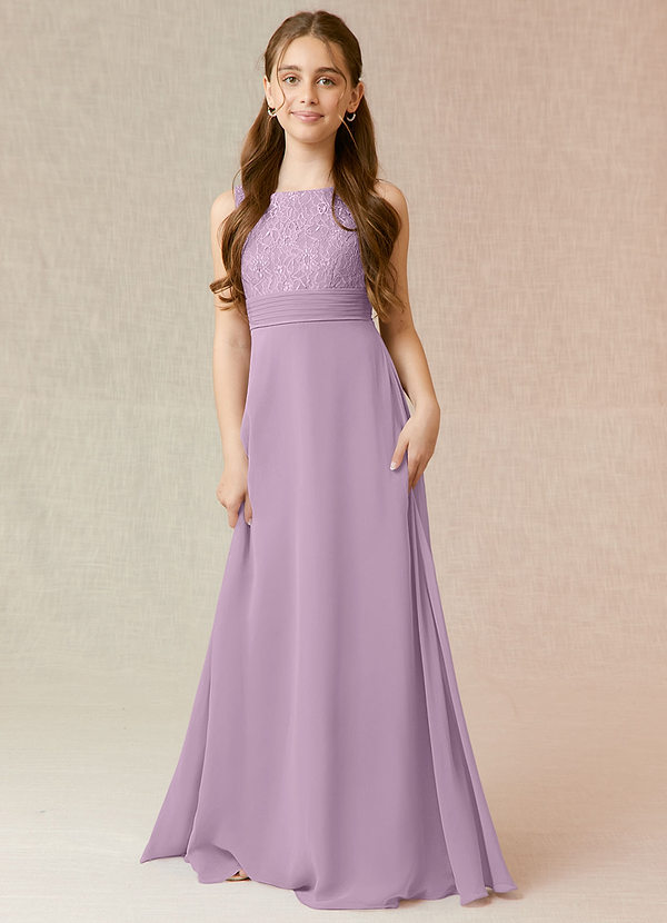 Azazie Snow Junior Wisteria A-Line Lace Chiffon Dress image1