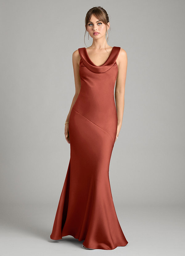 Azazie Rylina Bridesmaid Dresses Terracotta Mermaid Stretch Satin Dress image1