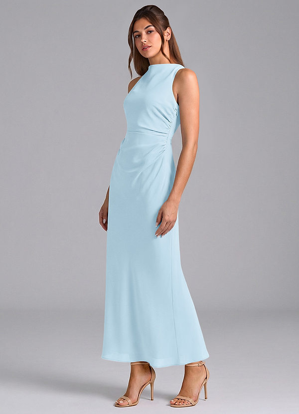 Azazie Evadne Bridesmaid Dresses Sky Blue Sheath Pleated Chiffon Dress image1