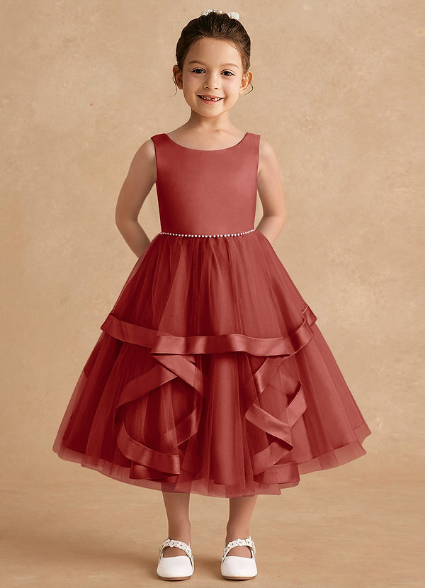 Azazie Posy Flower Girl Dresses Terracotta A-Line Beaded Tulle Dress image1