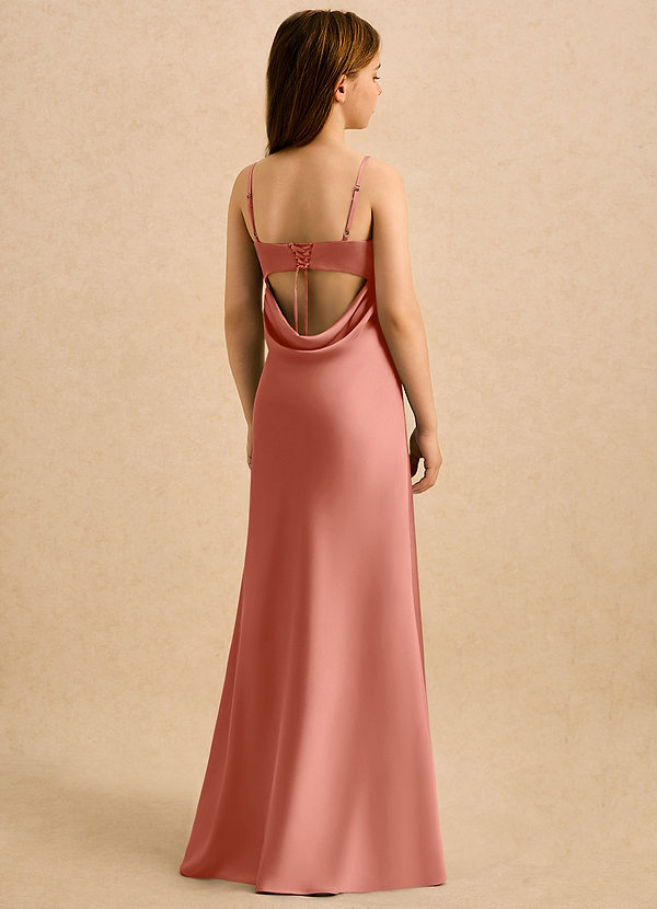 Azazie Mirabella Girls Formal Vestidos de arras Vestido Rosa Salmón de Satén Elástico de Recto con Escote corazón image1