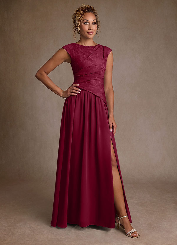 Azazie Kalleen Mother of the Brides Dresses Burgundy A-Line Pleated Chiffon Dress image1