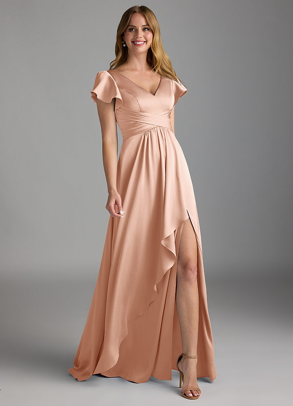 Azazie Omari Bruidsmeisjes Jurken Jurk van Stretch Satijn met A-Lijn Rosé Goud image1