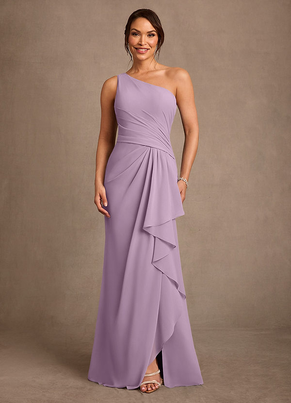 Azazie Floy Vestidos de Madre de la Novia Vestido de Glicinia de Gasa de Corte Recto con Hombro unilateral image1