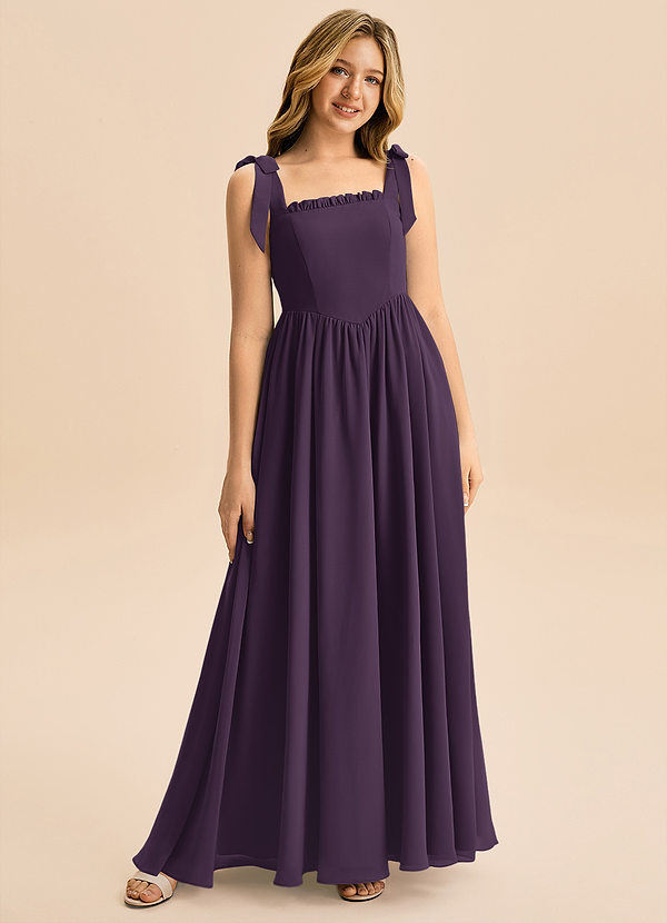 Azazie Delia Junior Abito A-Line in Chiffon Fiocco Prugna image1