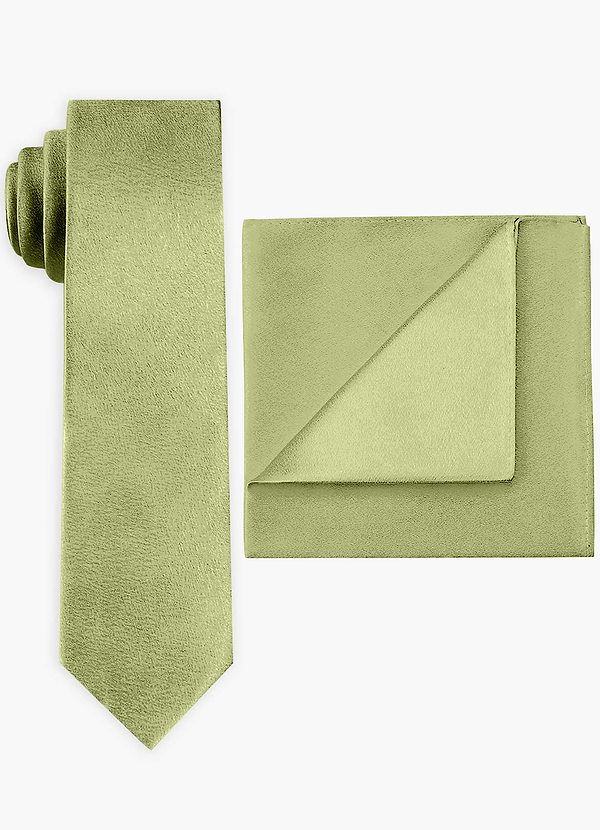 front Conjunto de corbata ancha y pañuelo de bolsillo de satén metalizado