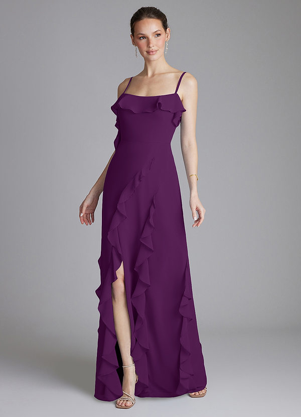 Azazie Malia Bridesmaid Dresses Grape Sheath Ruched Chiffon Dress image1