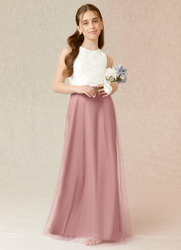 Azazie Albertine Junior Dusty Rose A-Line Lace Chiffon Dress image1