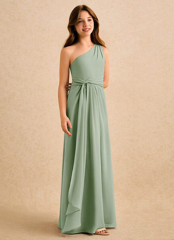 Azazie Tilda Girls Formal Sukienki dla dziewczynek sypiących kwiaty Osłona Jedno ramię Szyfon Długość podłogi Sukienka image1