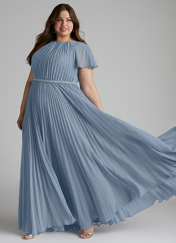 Azazie Kara Modest Bridesmaid Dresses A-Line Pleated Chiffon Floor-Length Dress image1