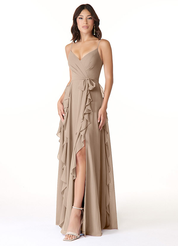 Azazie Peyton Bridesmaid Dresses Taupe A-Line Ruched Chiffon Dress image1