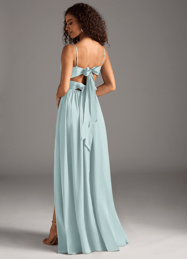 Azazie Zeya Bridesmaid Dresses Mist A-Line Pleated Stretch Satin Dress image1