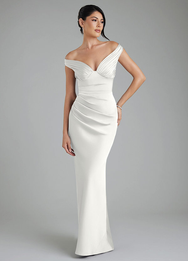 Azazie Stella Robes de demoiselle d'honneur Robe Fourreau Convertible en Satin extensible Corset Blanc image1