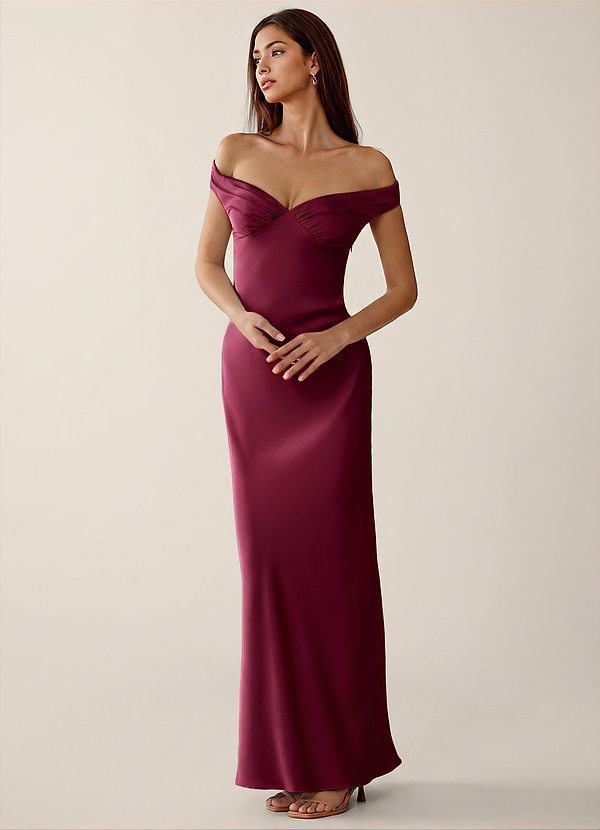 Gwendonme Merlot Off-the-Shoulder Satin Crystal Linen Summer Dress image1