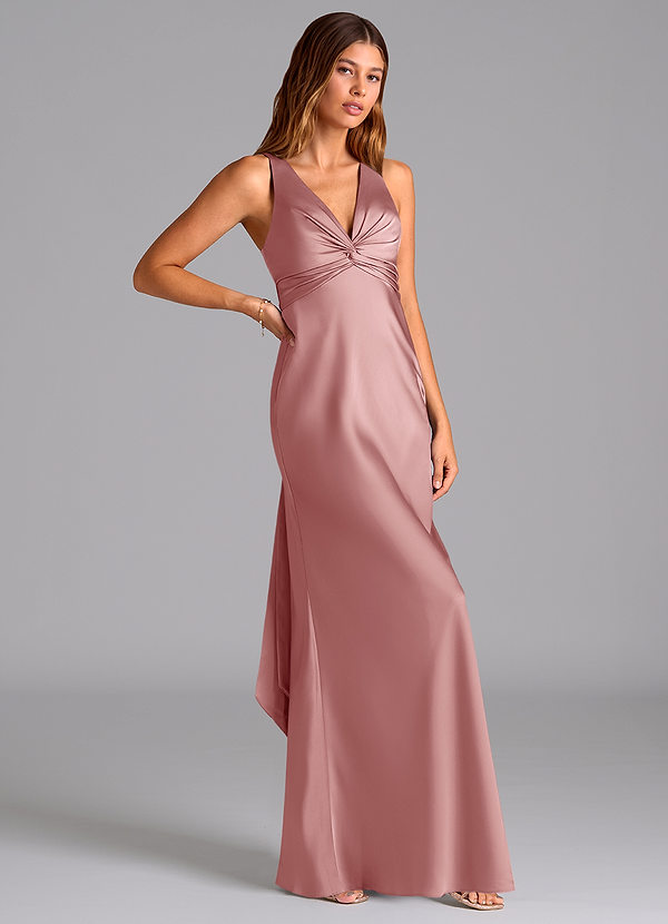 Azazie Hati Brudtärneklänningar Klä av Sjöjungfru i Stretch Satin Dammig Ros image1