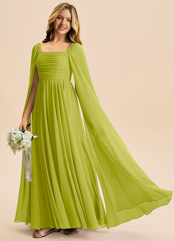 Azazie Calista Junior Lemongrass A-Line Pleated Chiffon Dress image1