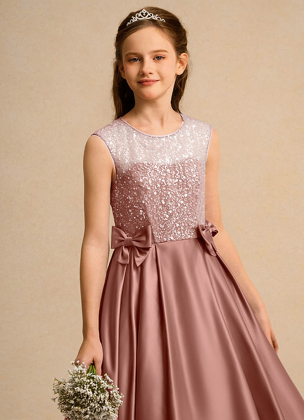 Azazie Candy Girl Bloemenmeisjes Jurken Baljurk Jurk van Mat Satijn Boog Ceder Roos image1