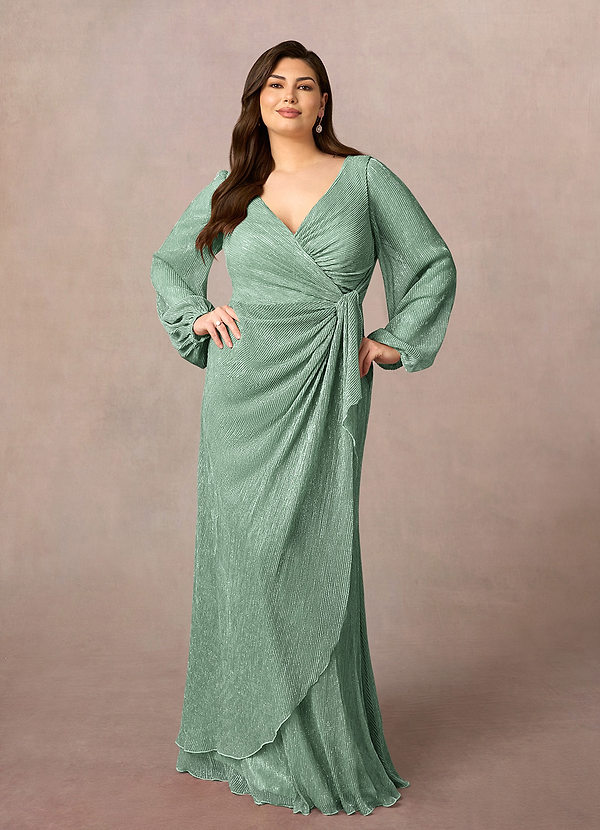 Azazie Sterling Mother of the Brides Dresses Aquamarine A-Line Ruched Metallic Mesh Dress image1