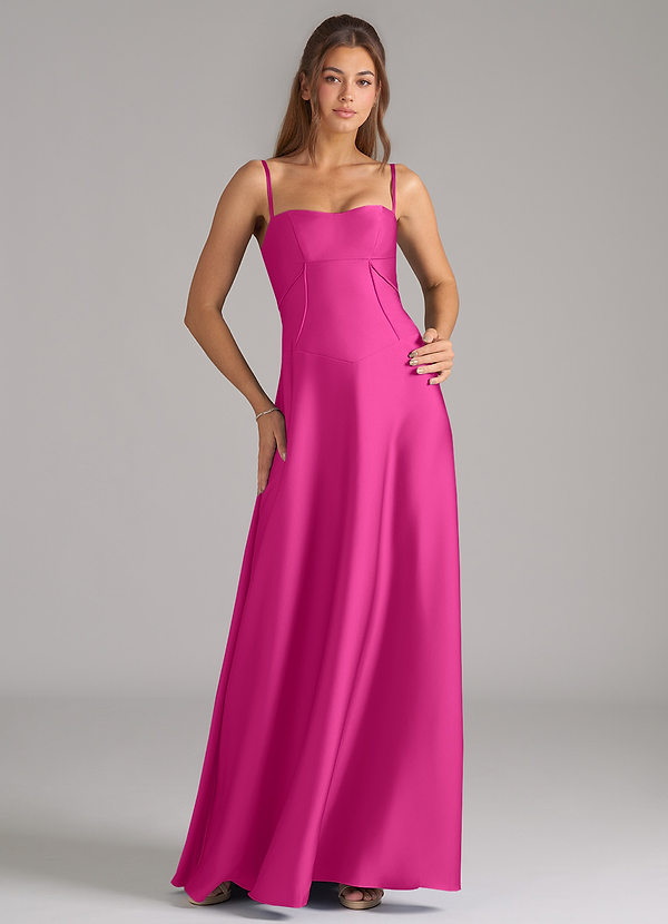 Azazie Valentine Suknie dla druhen Linia A Gorset Satyna elastyczna Do ziemi Sukienka image1