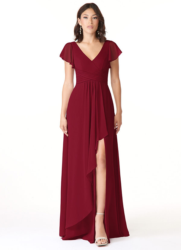 Azazie Omari Bridesmaid Dresses Burgundy A-Line Chiffon Dress image1