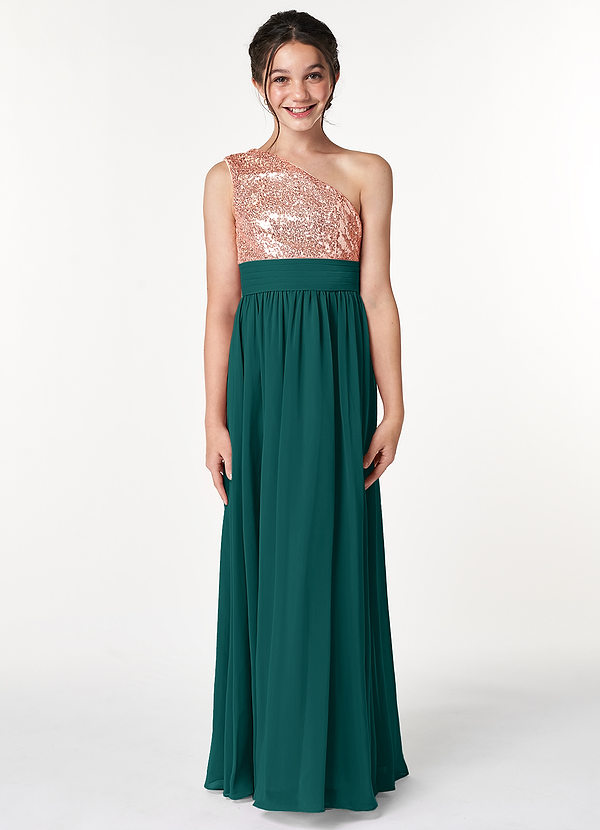Vestidos Modernos AsiméTricos Para Damas De Honor Junior Con Cuello De Capa Verde main image 0