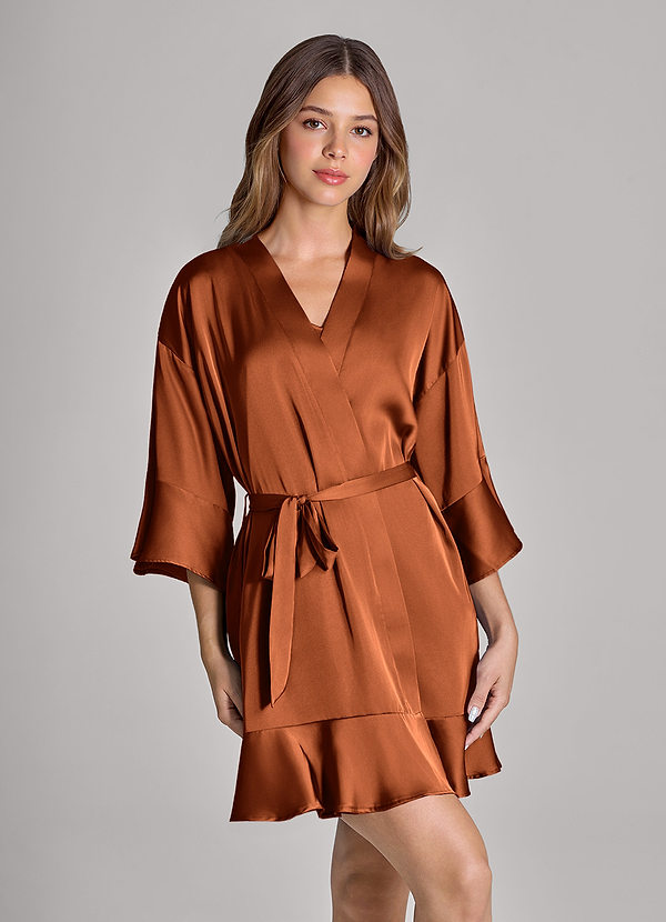 front Matching Color Ruffled Satin Robe