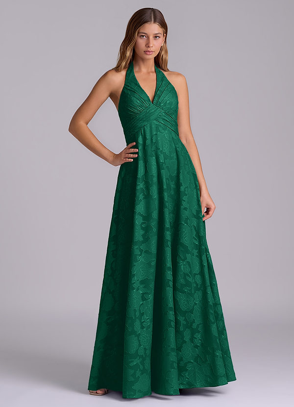 Azazie Tessie Brudtärneklänningar Klä av A-Linje i Blommig Utbrändhet Plisserad Smaragdgrön image1